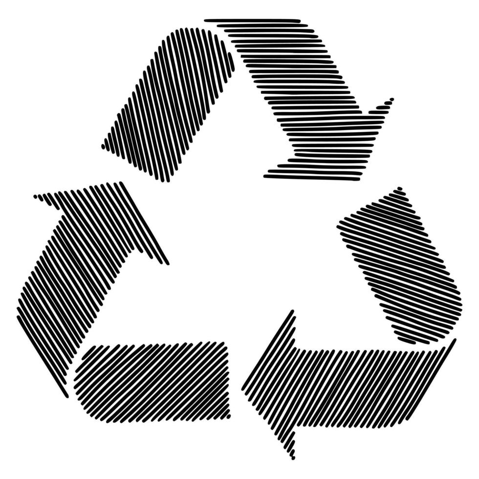 schizzo doodle ricicla il simbolo di riutilizzo isolato su sfondo bianco. illustrazione vettoriale. vettore