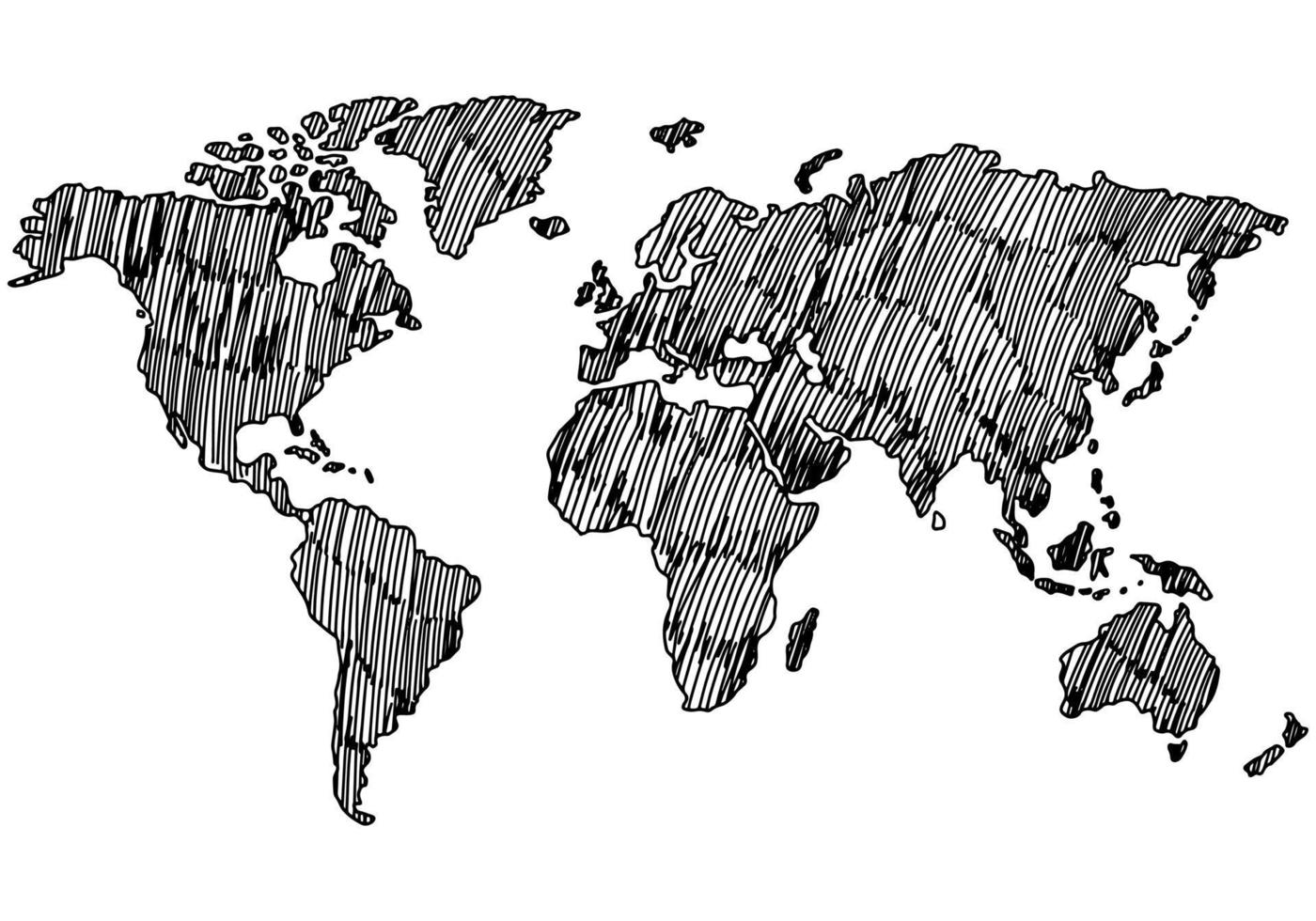 schizzo di mappa del mondo disegnato a mano su sfondo bianco. illustrazione vettoriale. vettore