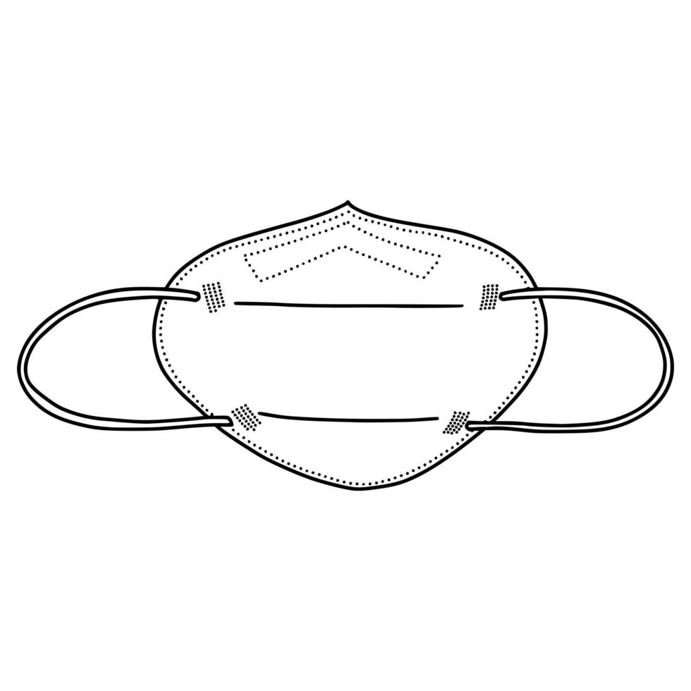 maschera medica disegnata a mano isolata su sfondo bianco, protezione corona. illustrazione vettoriale.. vettore
