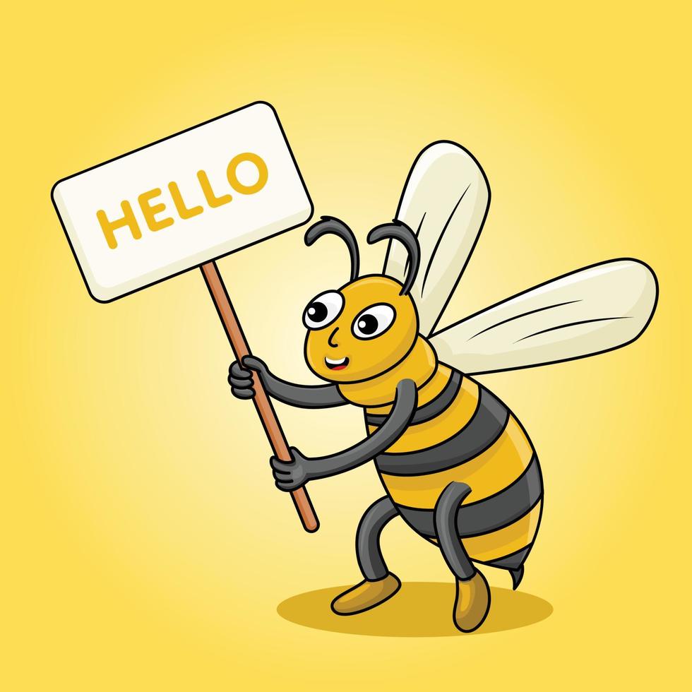 giallo carino ape che trasporta testo ciao illustrazione vettoriale