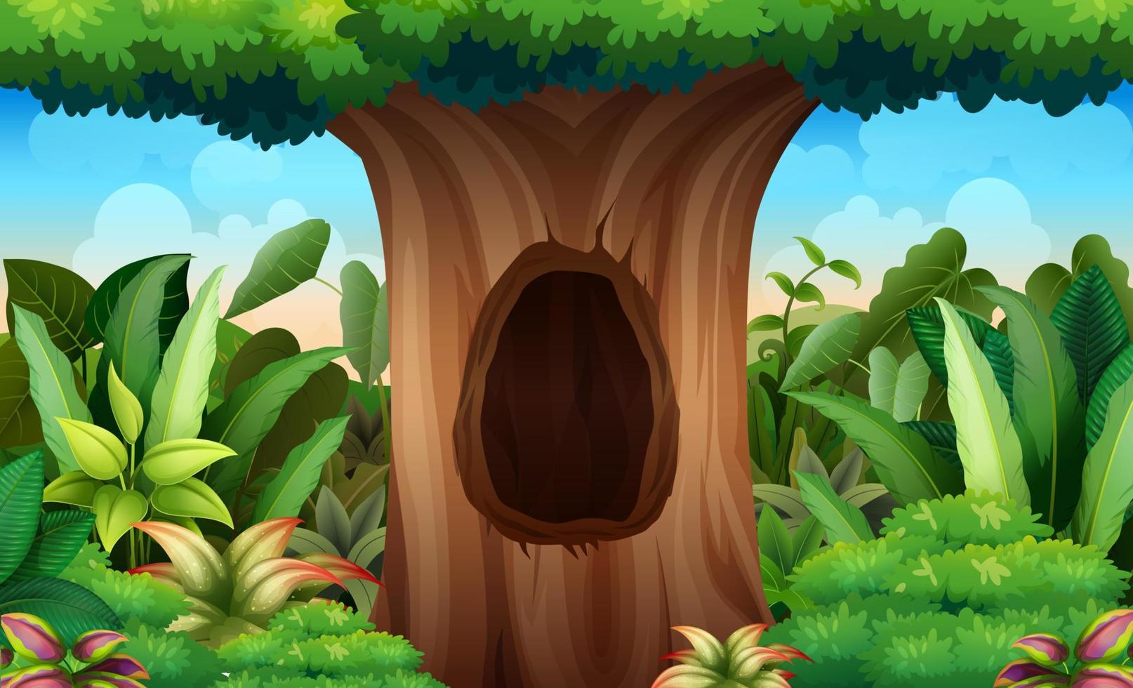 illustrazione di un grande tronco di un albero con un buco vettore
