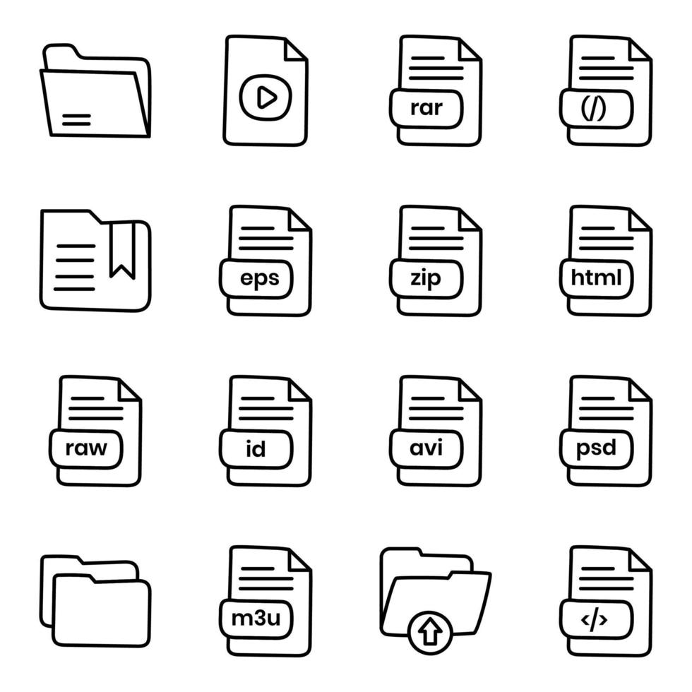 pacchetto di cartelle e file icone lineari vettore