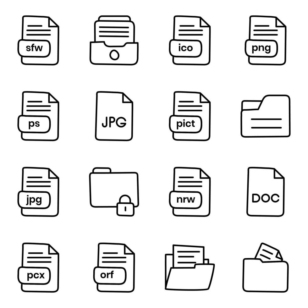 pacchetto di cartelle e file icone lineari vettore