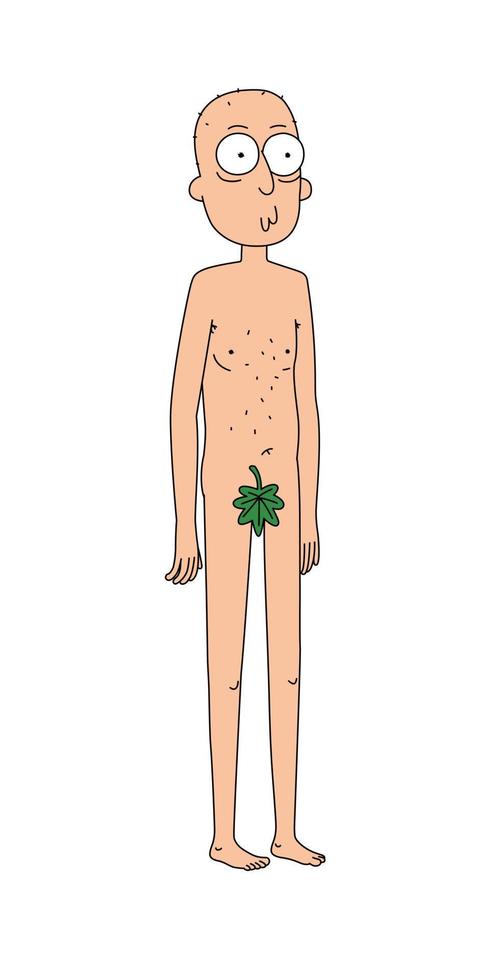illustrazione di Adamo nudo con una foglia di fico. vettore. stile piatto. nudo giovane cartone animato uomo. vettore