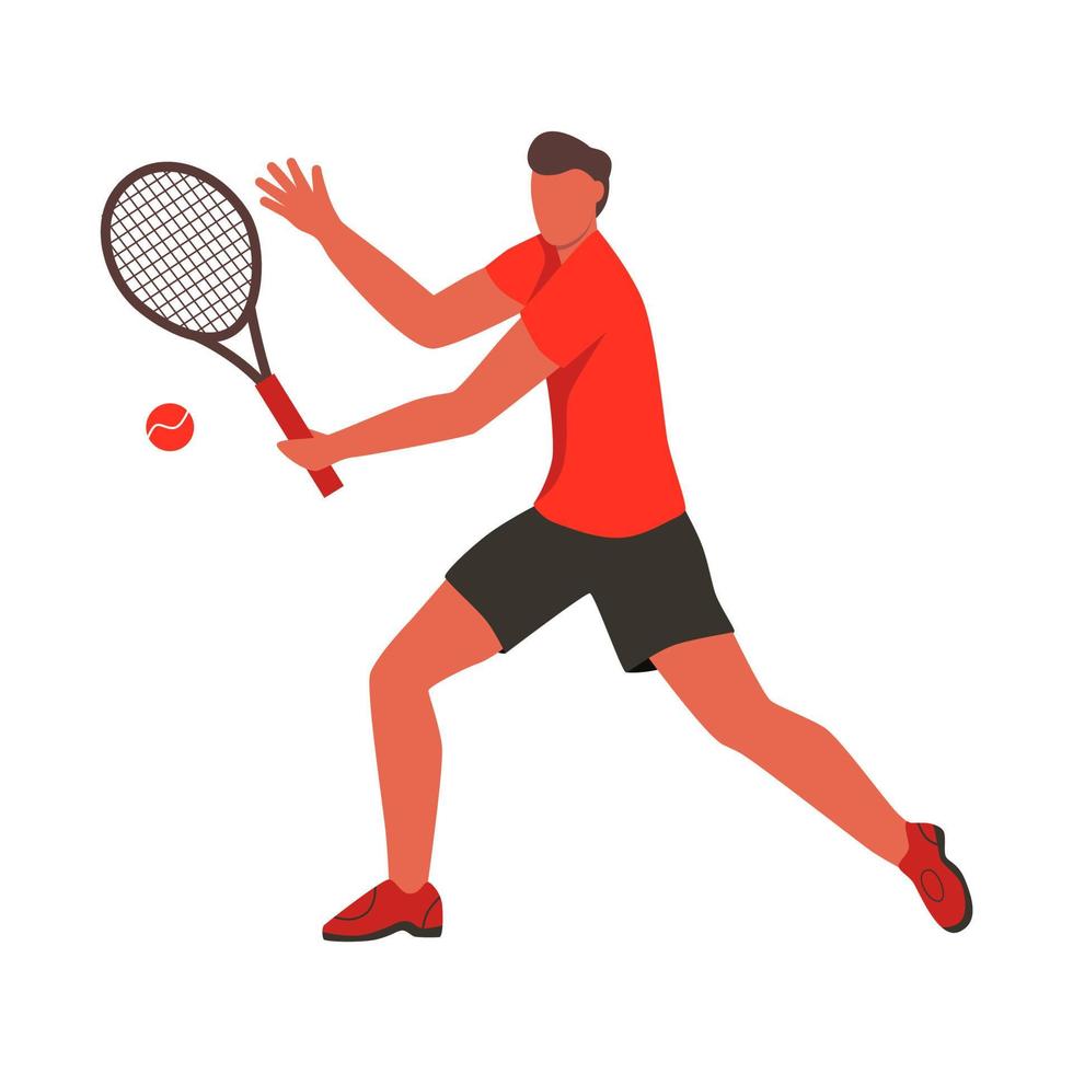 un giovane che gioca a tennis. un carattere piatto. illustrazione vettoriale. vettore