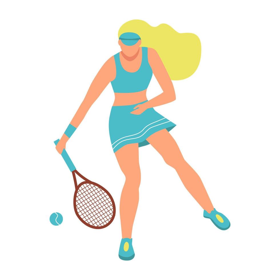 una giovane donna che gioca a tennis. un carattere piatto. illustrazione vettoriale. vettore