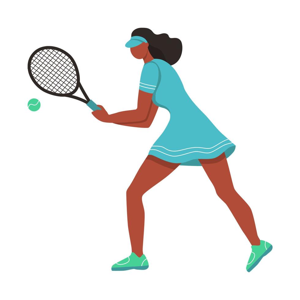una giovane donna che gioca a tennis. un carattere piatto. illustrazione vettoriale. vettore