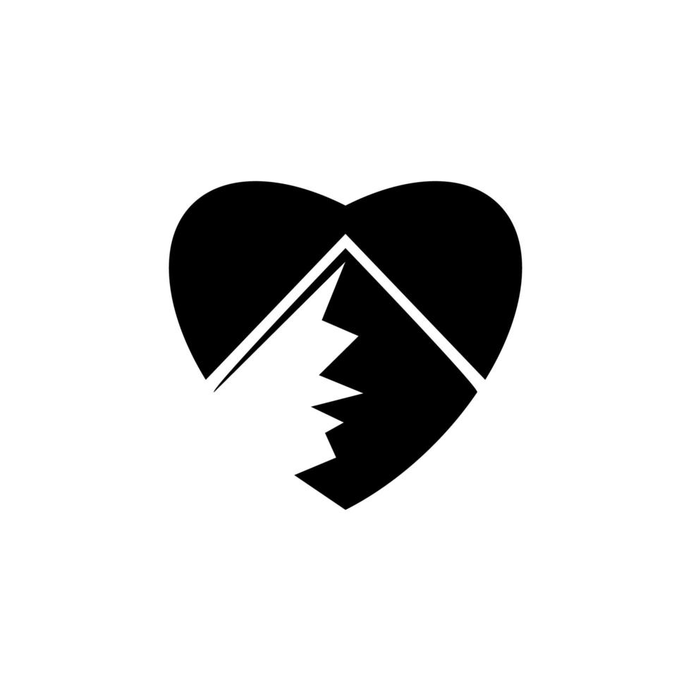 design del logo dell'amore di montagna vettore