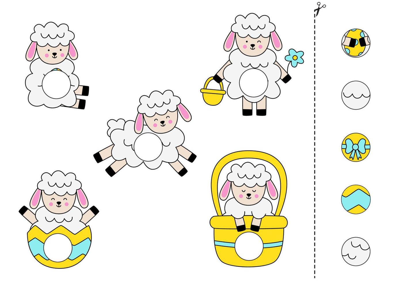 taglia e incolla parti di simpatici agnelli pasquali. vettore
