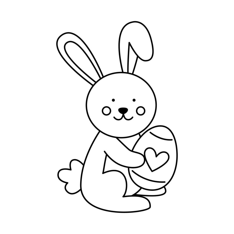 immagine vettoriale di simpatico coniglio di Pasqua in bianco e nero.