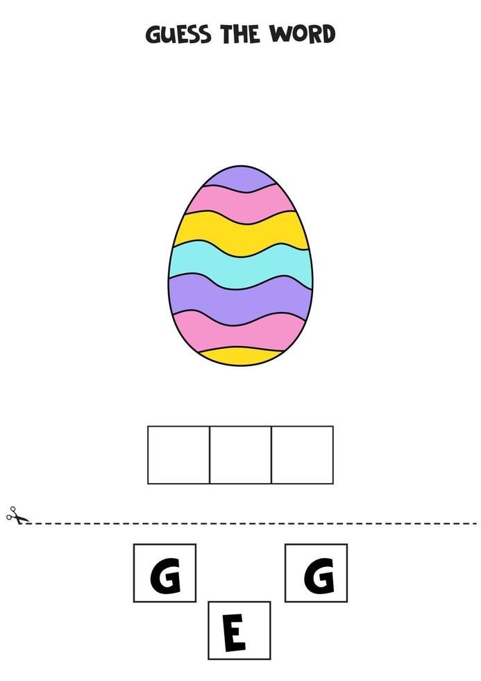 gioco di ortografia per bambini. simpatico cartone animato uovo di Pasqua. vettore
