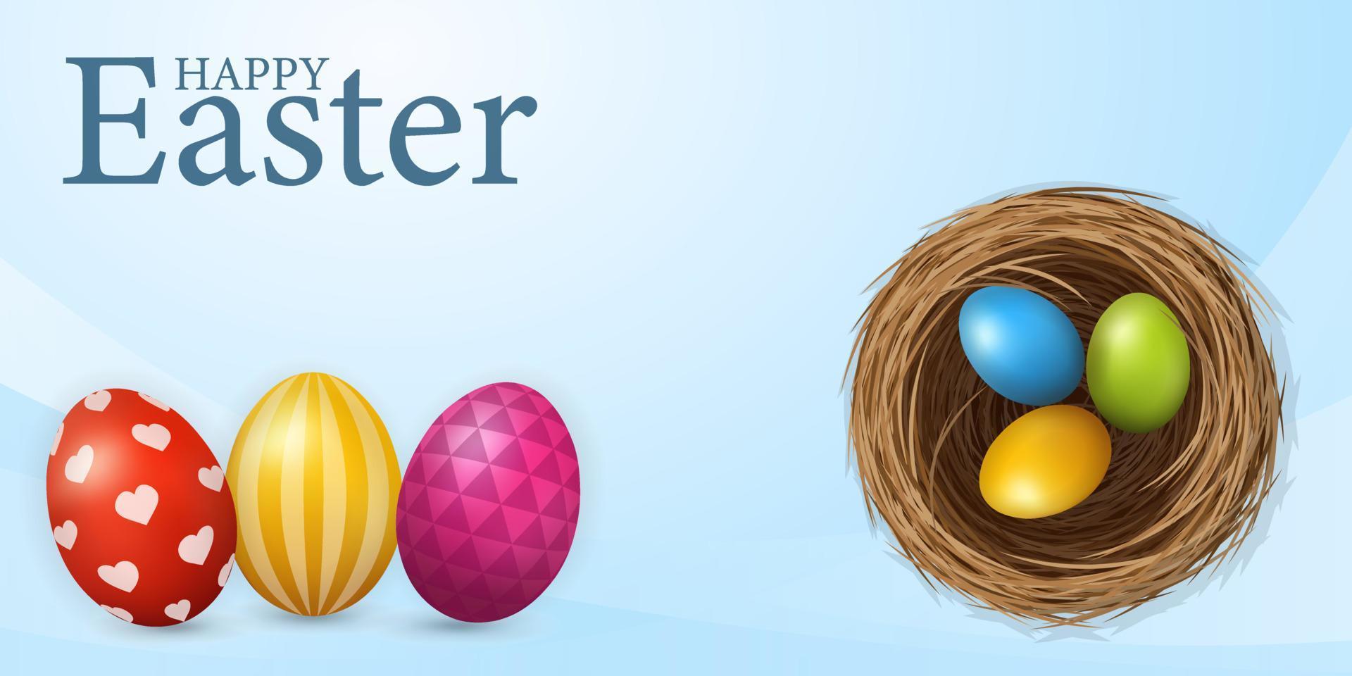 modello di banner di buona pasqua con uova di colore vettore