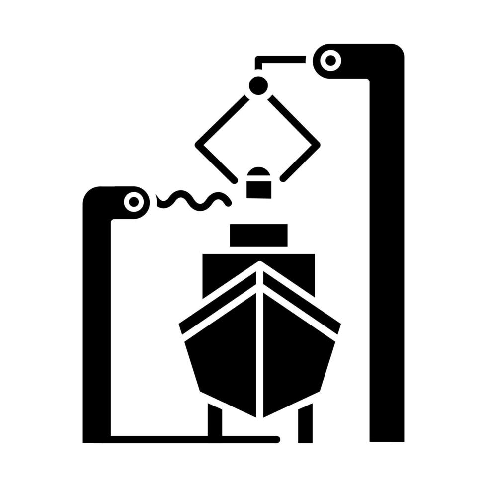 icona del glifo dell'industria navale. manutenzione meccanica della barca. riparazione e riparazione navali. costruzione tecnica di veicoli nautici. simbolo della sagoma. spazio negativo. illustrazione vettoriale isolato