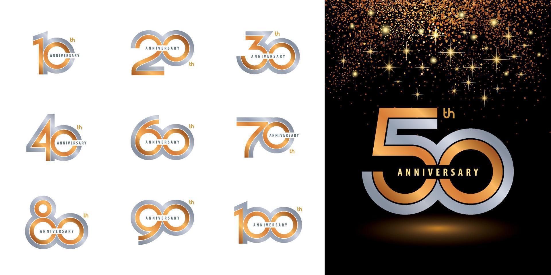 set di design del logo dell'anniversario, vettore del logo del ciclo infinito. celebrare l'anniversario logo doppia linea argento e oro per la celebrazione.