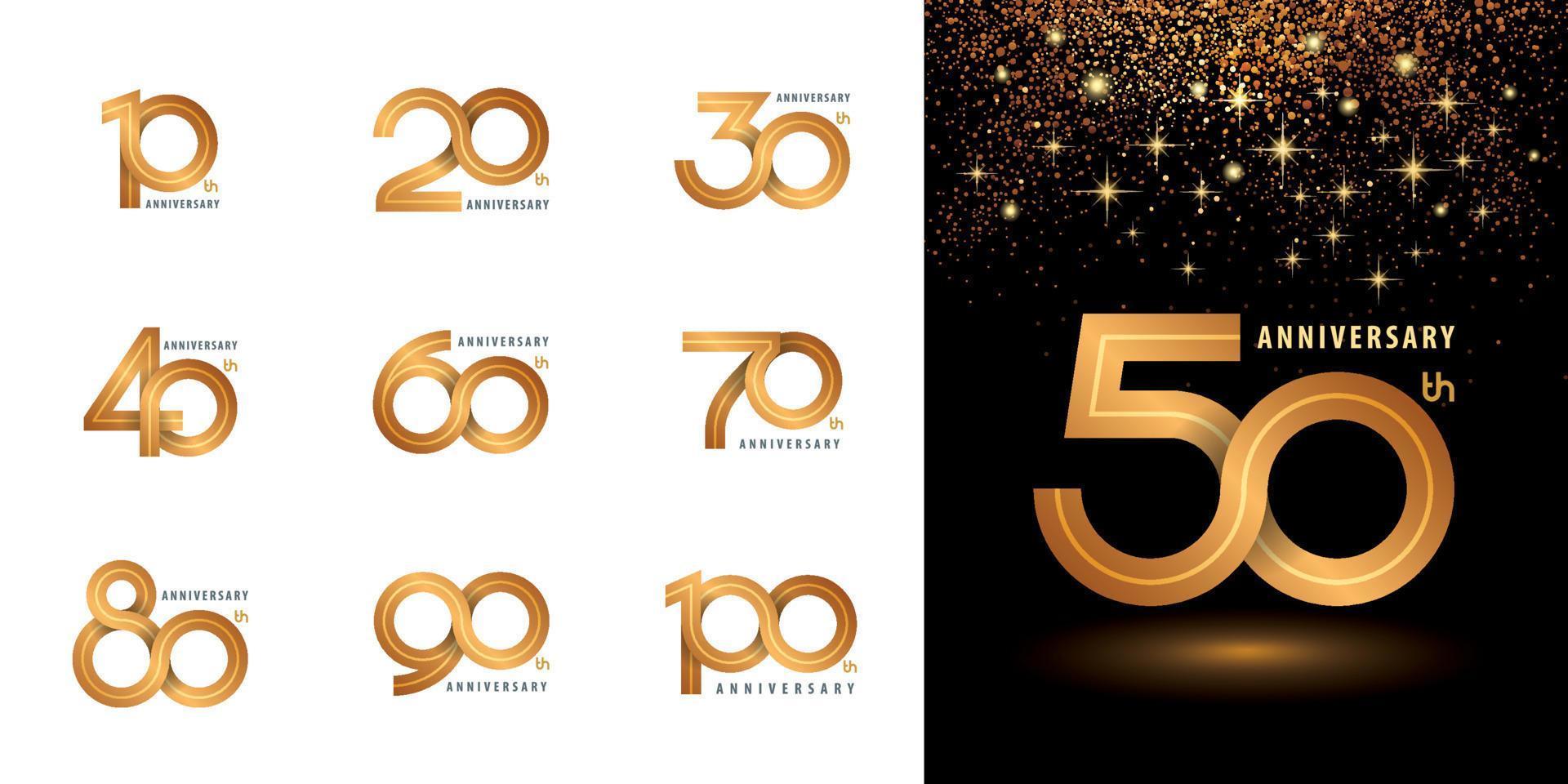 set di design del logo dell'anniversario, vettore del logo del ciclo infinito. celebrare il logo dell'anniversario in linea d'oro per la celebrazione.