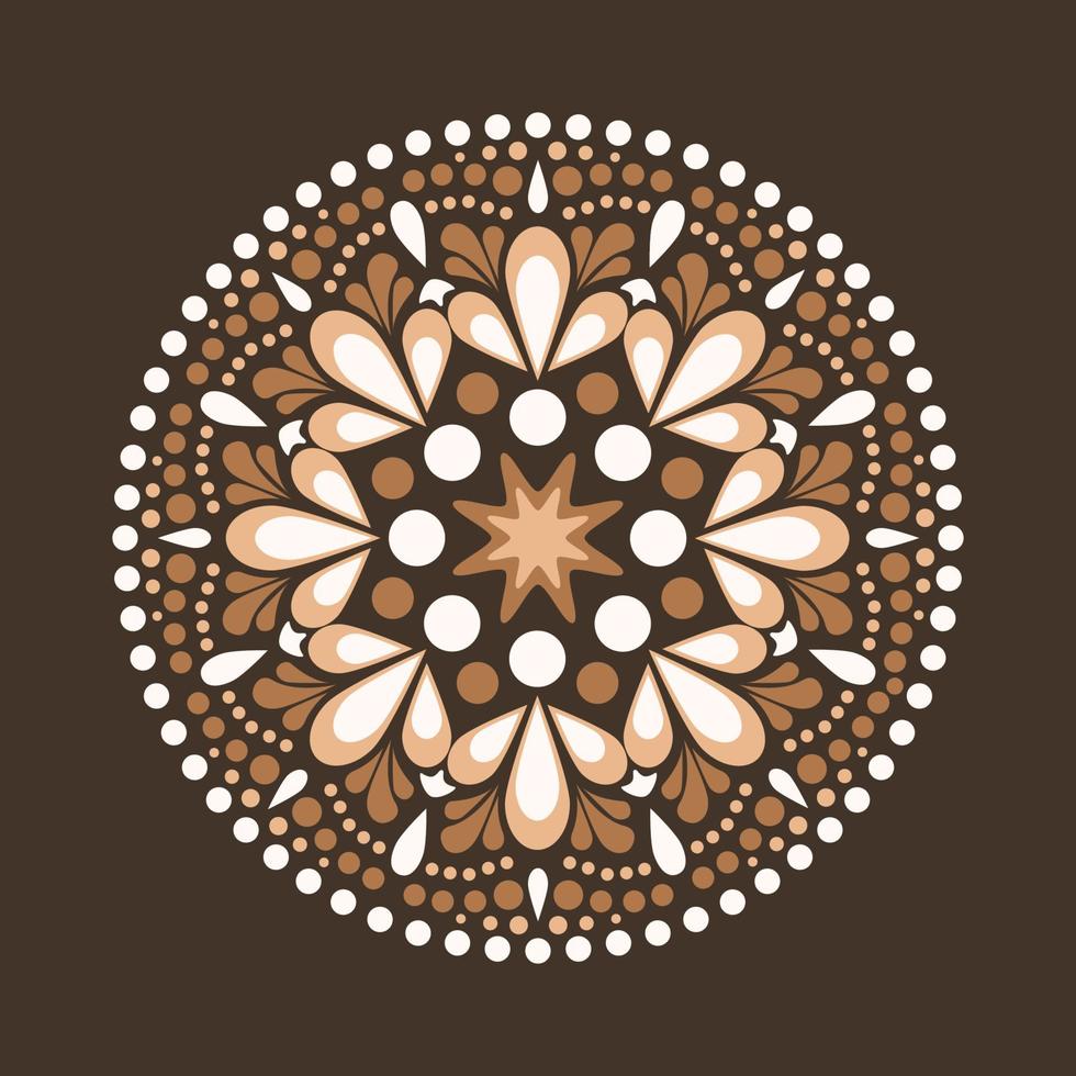 la pittura monocromatica a punti incontra i mandala. stile aborigeno della pittura a punti e potere del mandala. fiore decorativo vettore