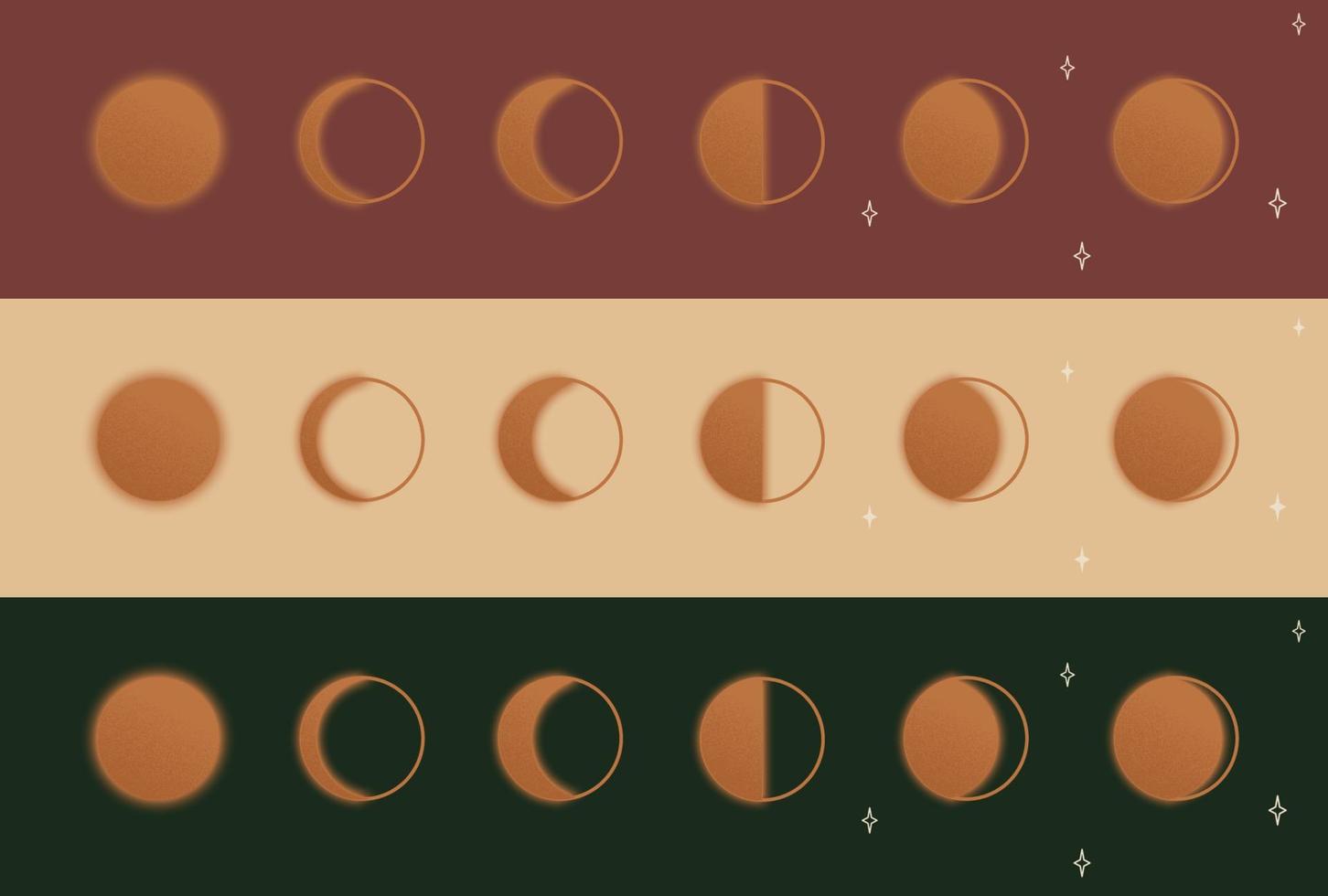 icona di astronomia fasi lunari con stelle. luna strutturata con bagliore. illustrazione vettoriale su sfondo bordeaux, verde e colore del corpo