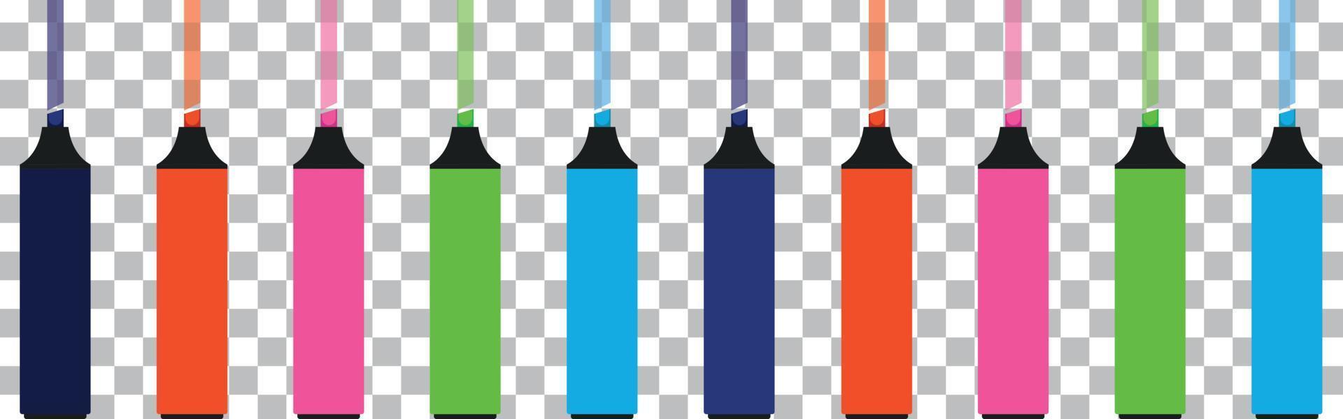 pennarelli fluorescenti in diversi colori vettoriali. elementi raggruppati per facili modifiche. vettore