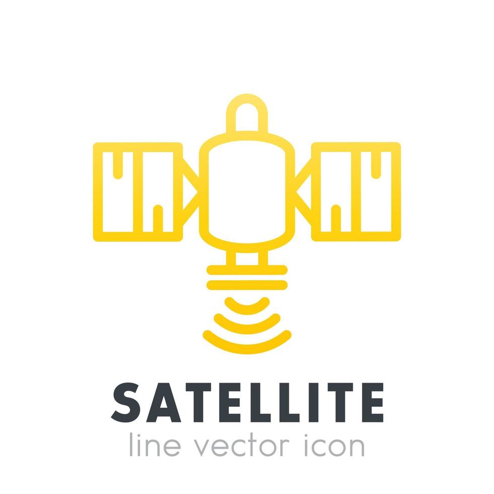 icona satellitare in stile linea su bianco, illustrazione vettoriale