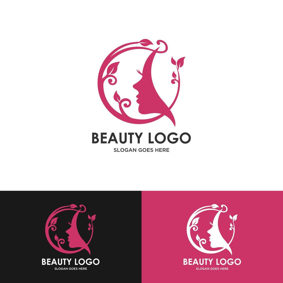 bellezza donna parrucchiere logo design sullo sfondo vettore