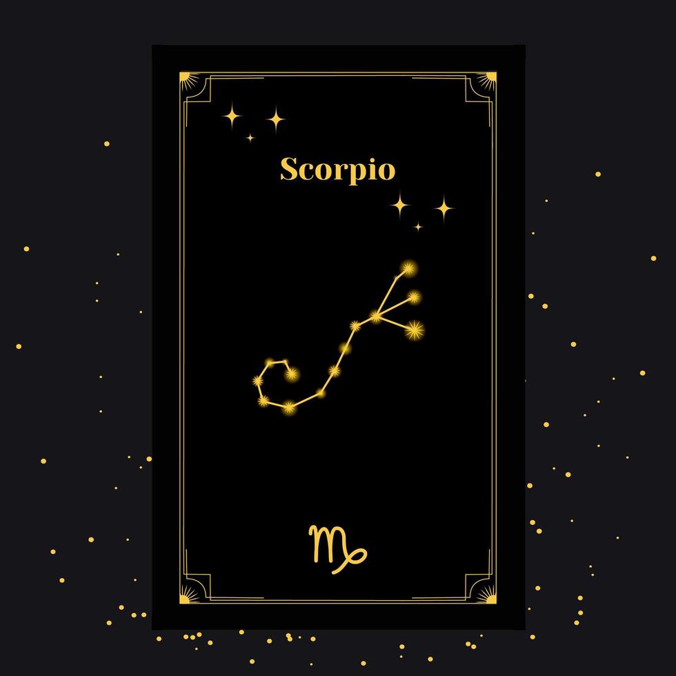 segni dello scorpione, sfondo dello zodiaco. bellissime immagini vettoriali nel mezzo di una galassia stellare con la costellazione