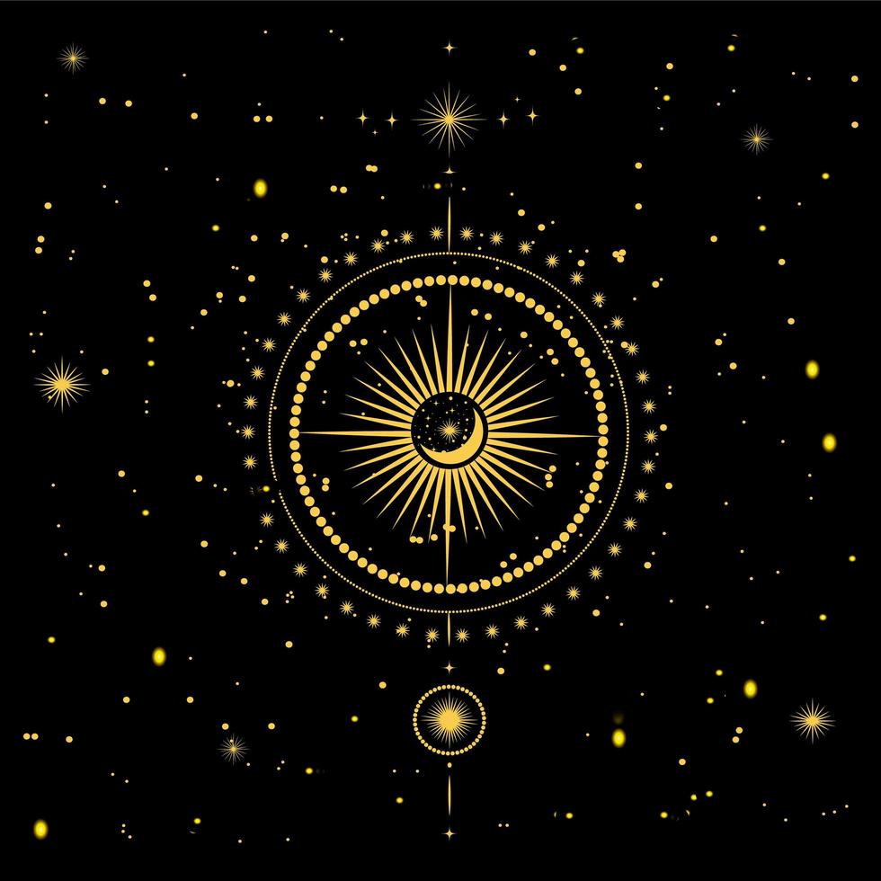 illustrazione vettoriale delle dodici costellazioni zodiacali. cerchio dell'oroscopo, mappa astrologica sullo sfondo del cielo notturno stellato in colore oro.