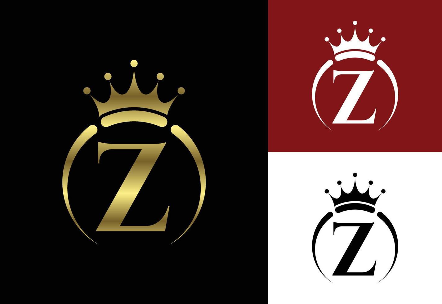 iniziale z monogramma alfabeto con una corona. simbolo di lusso reale, re, regina. emblema del carattere. vettore