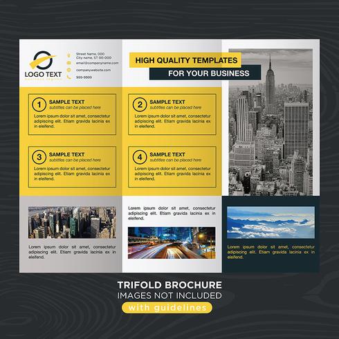 Brochure aziendale pieghevole giallo a tre ante vettore