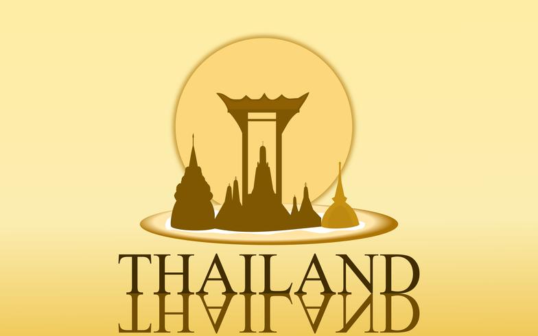 Progettazione stupefacente di colore dell&#39;oro del tempio del wat arun di turismo della Tailandia per il vettore dell&#39;insegna. Illustrazione grafica del segno di arte tailandese.
