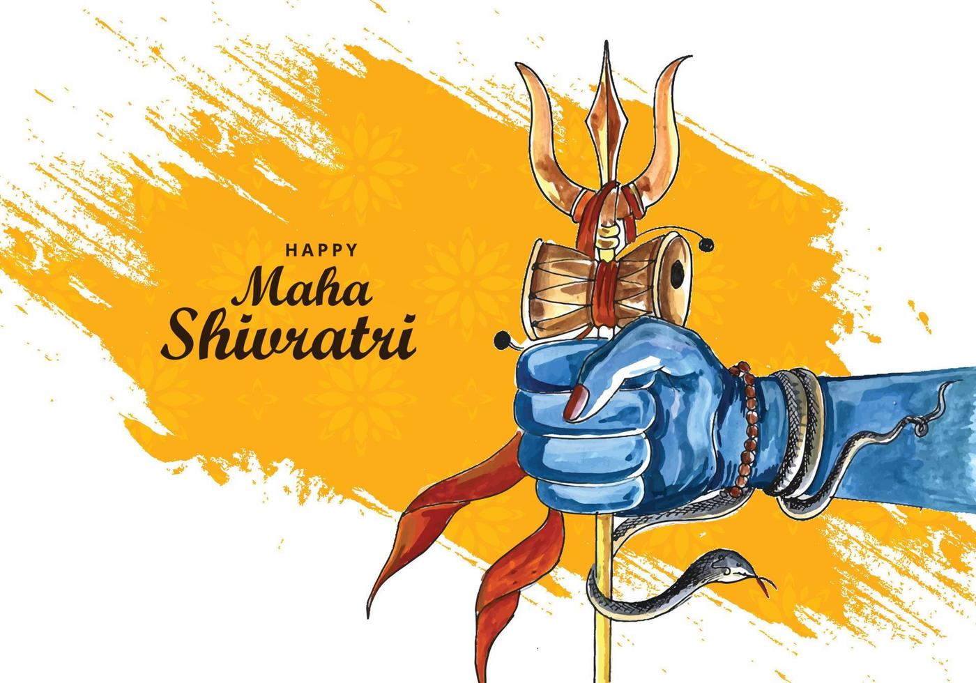 felice maha shivratri con trisulam un design della carta di celebrazione del festival indù vettore