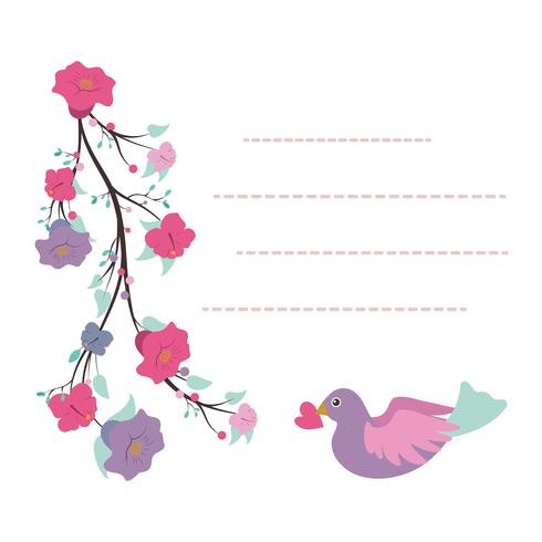 Modello di blocco note adorabile con disegno di uccelli e fiori vettore