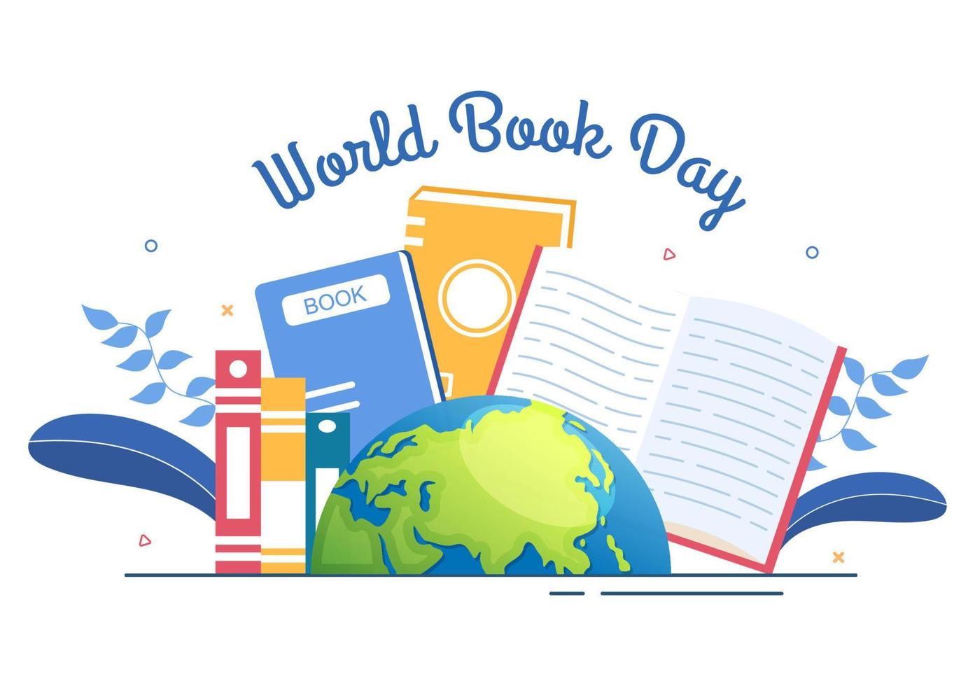 illustrazione piana del fondo del fumetto della giornata mondiale del libro. pila di libri da leggere, aumentare l'intuizione e la conoscenza adatta per carta da parati o poster vettore
