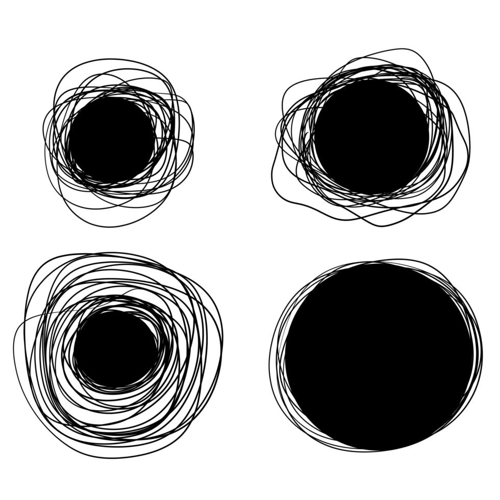 cerchio di schizzo. set di anelli neri. forma geometrica astratta vettore