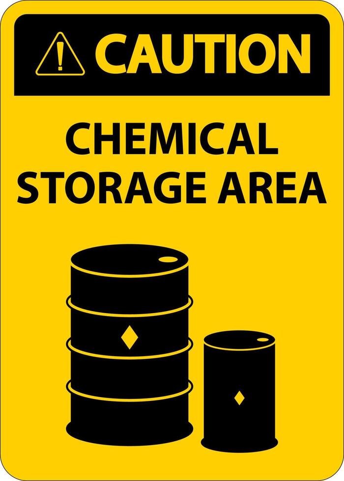 Attenzione area di stoccaggio chimico segno su sfondo bianco vettore