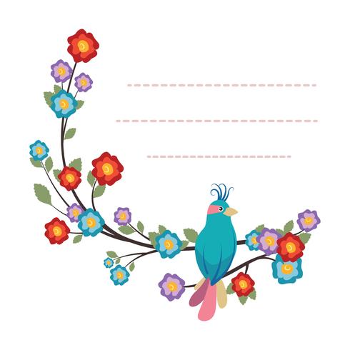 Modello di blocco note adorabile con disegno di uccelli e fiori vettore