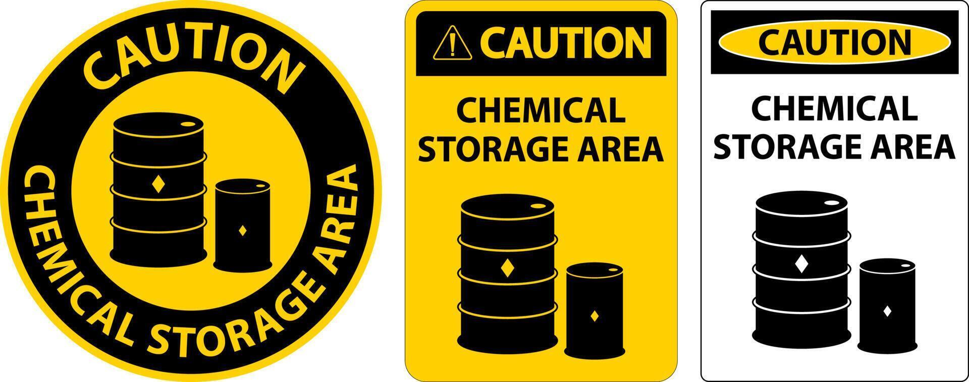 Attenzione area di stoccaggio chimico segno su sfondo bianco vettore