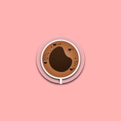 Tazza di caffè con la vista superiore della schiuma per il manifesto di progettazione su fondo rosa. illustrazione vettoriale. vettore