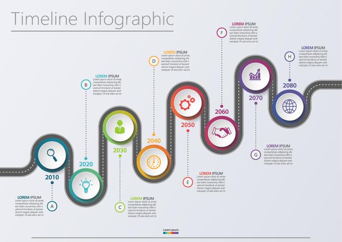 Le icone infographic di cronologia del programma di strada di affari hanno progettato per il modello astratto del fondo vettore