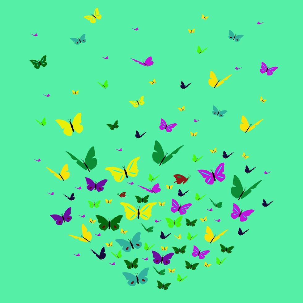 farfalle colorate su sfondo verde. vettore