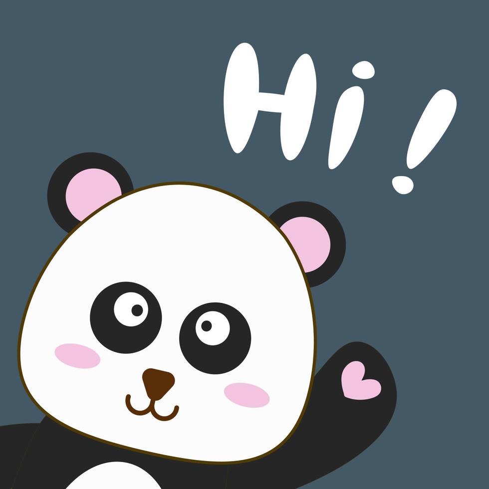 il simpatico panda dice ciao. un'immagine per una cartolina per bambini, inviti per le vacanze, saluti, decorazione di una stanza per bambini. illustrazione in stile piatto per copertina, quaderni, tazze, tessuti vettore