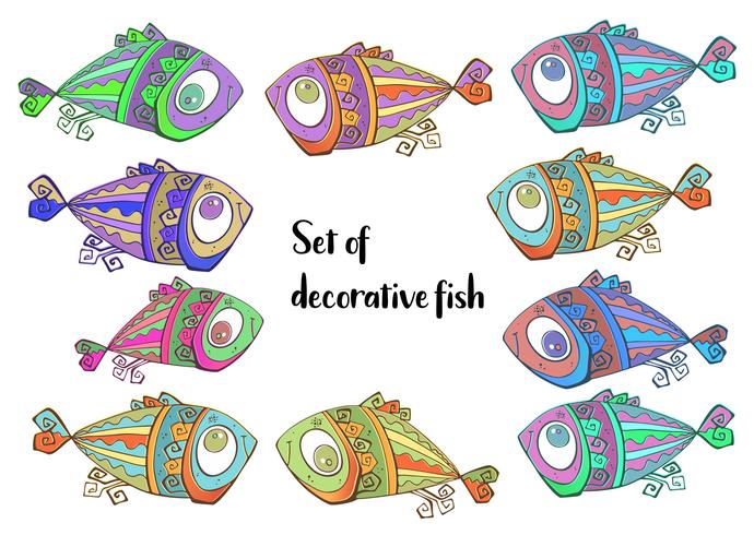 Pesci tropicali decorativi Set di pesce Vettore. vettore