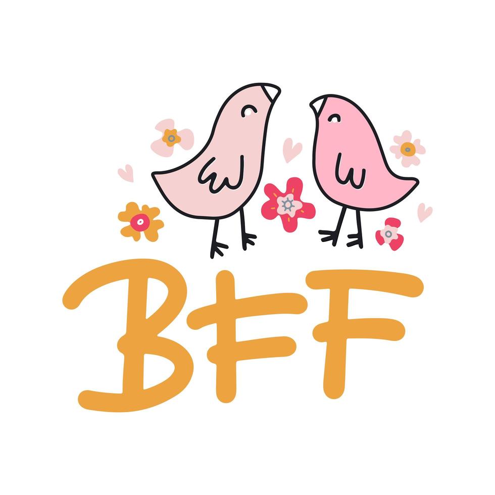 twi Birds: migliori amici per sempre. citazione divertente - bff. illustrazione di lettere vettoriali disegnate a mano per cartoline, social media, t-shirt, stampa, adesivi, abbigliamento, poster design.