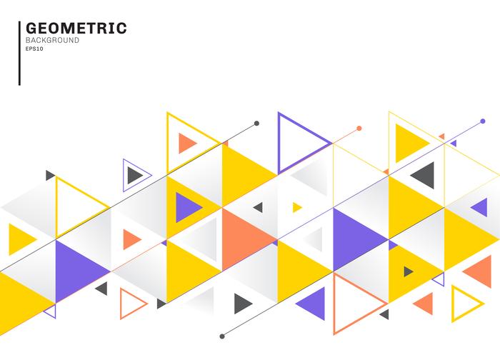 Modello astratto con triangoli variopinti e frecce per affari e comunicazione in stile piano. Design minimale motivo geometrico. vettore