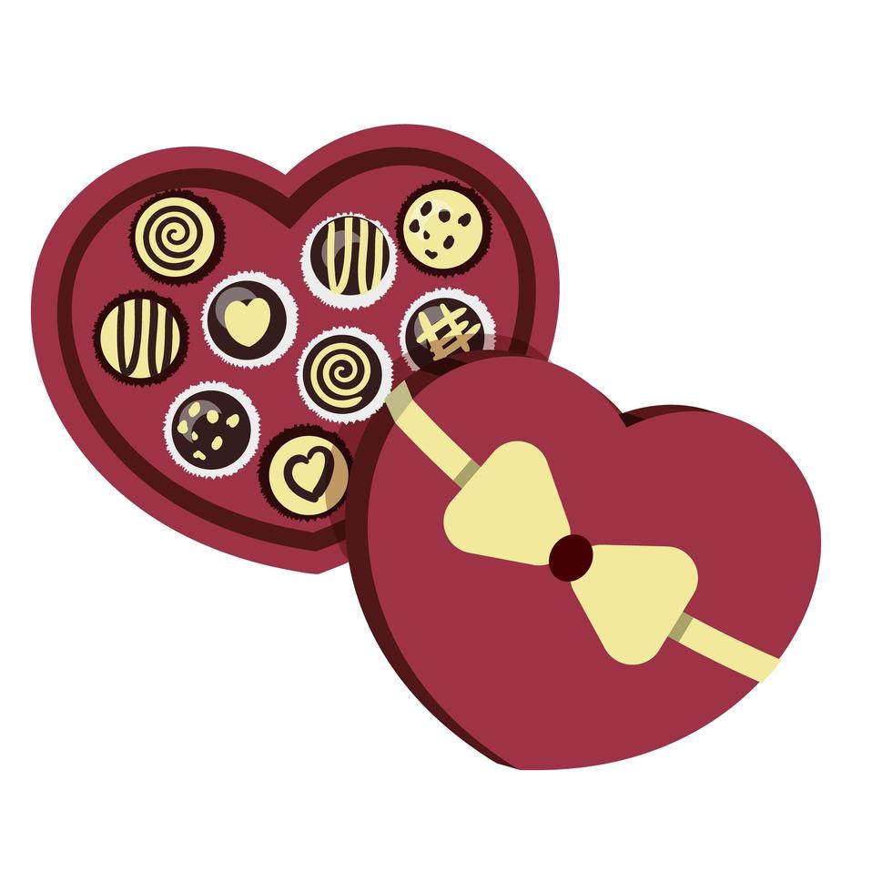 scatola di dolci al cioccolato e scritte al cioccolato isolate su bianco vettore