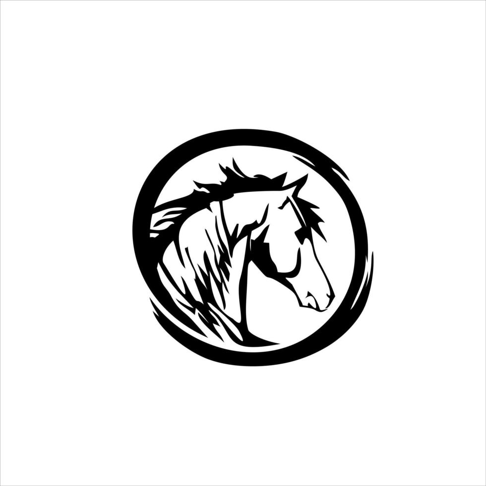 testa di cavallo logo nero rotondo stile vintage illustrazione design idea vettore