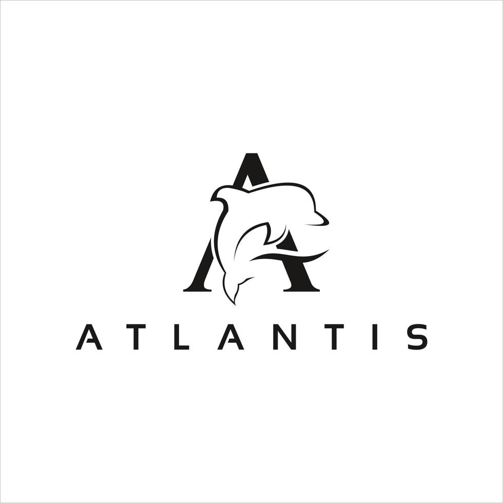 logo atlantis divertente iniziale una lettera con idea di design vettoriale delfino