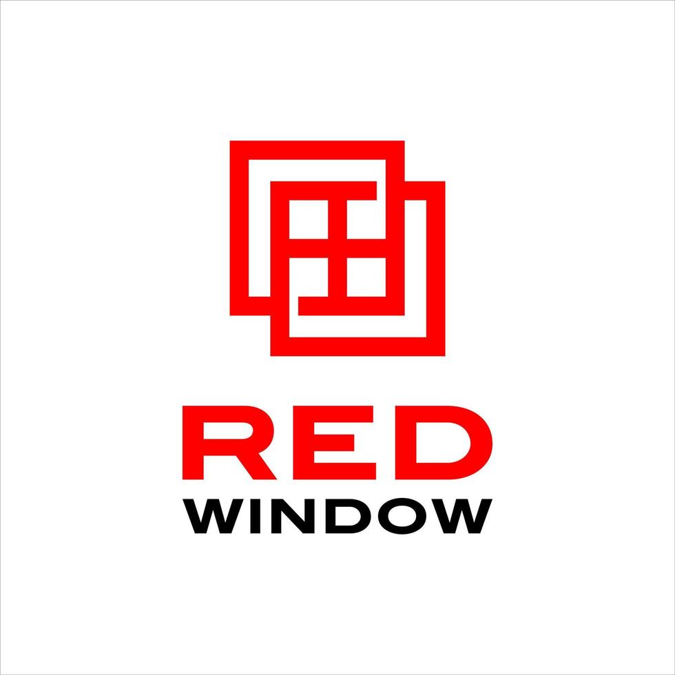 design semplice e moderno del logo delle finestre con linea rossa quadrata vettore