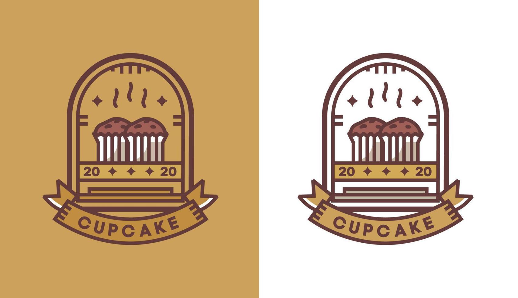 design del logo cupcake, torta bagnata vintage moderna per il logo del caffè, adatta per il settore alimentare e delle bevande vettore