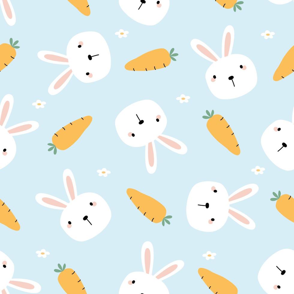 coniglio e carota baby design carino senza cuciture per bambini disegnati a mano in stile cartone animato per stampe, decorazioni, tessuti, illustrazione vettoriale