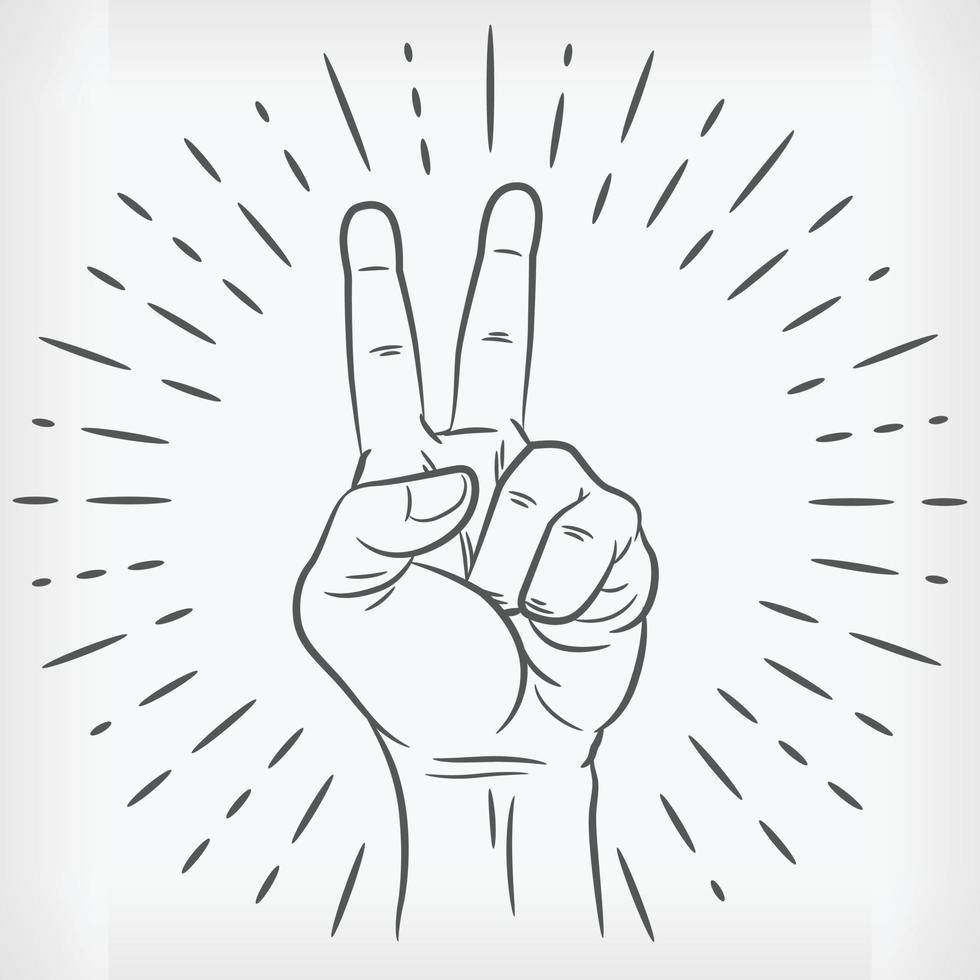 schizzo segno di pace mano contorno doodle simbolo illustrazione disegno vettore